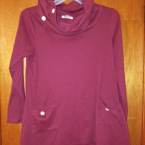 Fuzzy cowell neck, a-line hem sweater